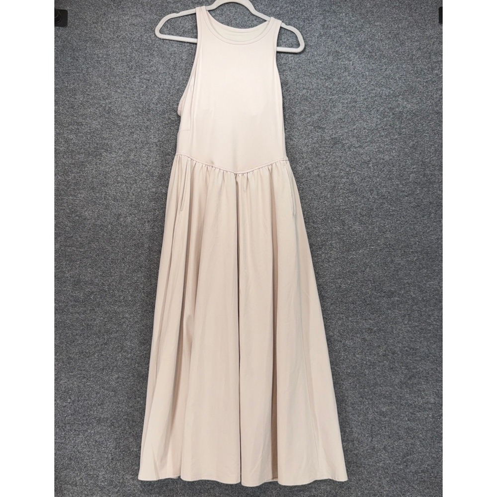 Zella Maxi Active Dress Womens Large Beige Cutout Racerback Pockets Athleisure
